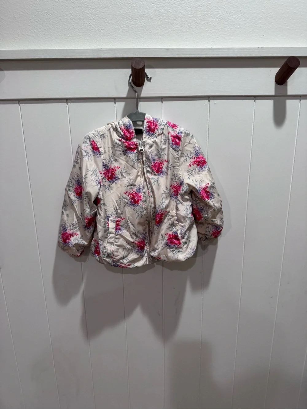 GAP Cream Hooded Light Weight Jacket with Pink Floral Print